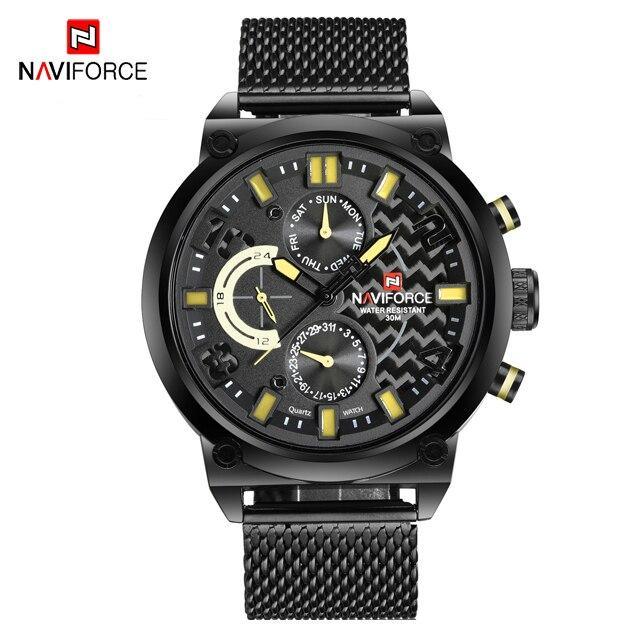 Montres à Quartz Analogiques Multifonctions pour Hommes, Étanche avec Bracelet en Maille d'Acier Inoxydable, Excellent Design, Cadeau Parfait