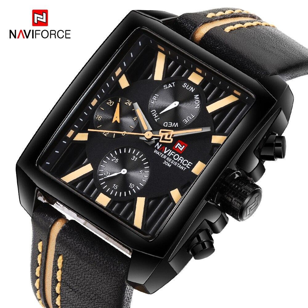 Montre homme étanche avec bracelet en cuir et chronomètres Style rétro Forme unique Excellent cadeau