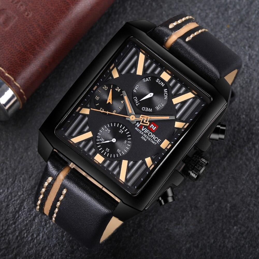 Montre homme étanche avec bracelet en cuir et chronomètres Style rétro Forme unique Excellent cadeau