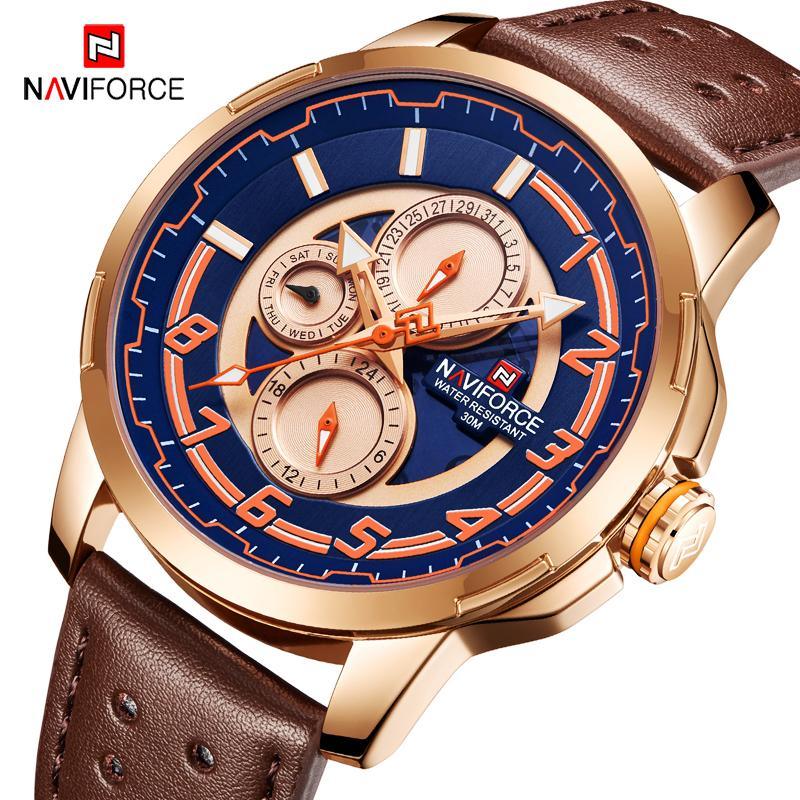 Montres de sport pour homme Montre étanche analogique à quartz Bracelet en cuir Calendrier Date Montre-bracelet unique Cadeau parfait