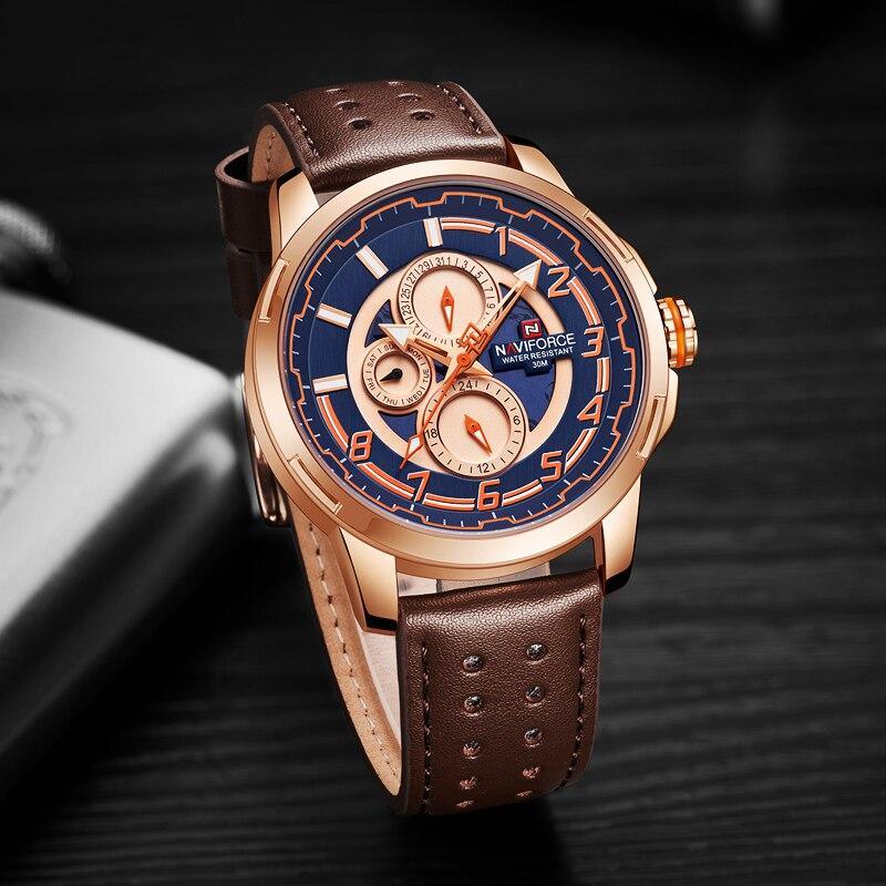 Montres de sport pour homme Montre étanche analogique à quartz Bracelet en cuir Calendrier Date Montre-bracelet unique Cadeau parfait