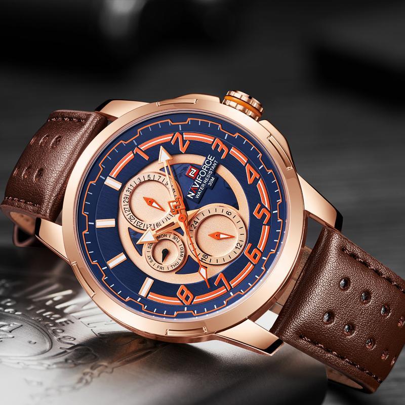 Montres de sport pour homme Montre étanche analogique à quartz Bracelet en cuir Calendrier Date Montre-bracelet unique Cadeau parfait