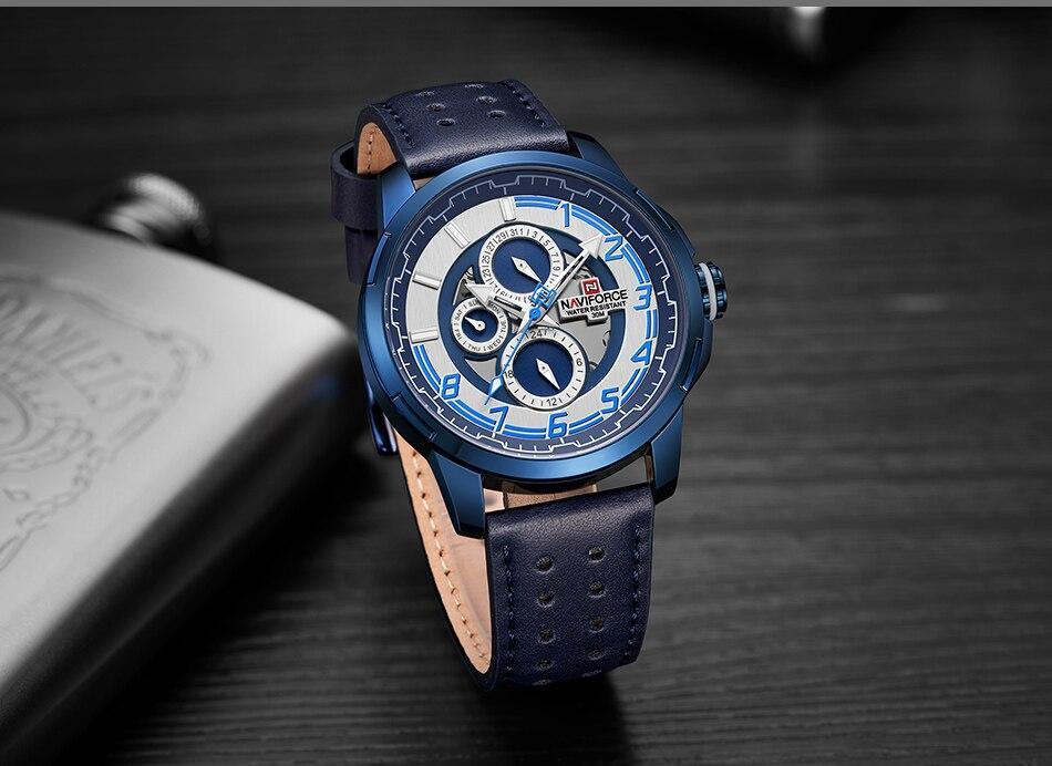 Montres de sport pour homme Montre étanche analogique à quartz Bracelet en cuir Calendrier Date Montre-bracelet unique Cadeau parfait