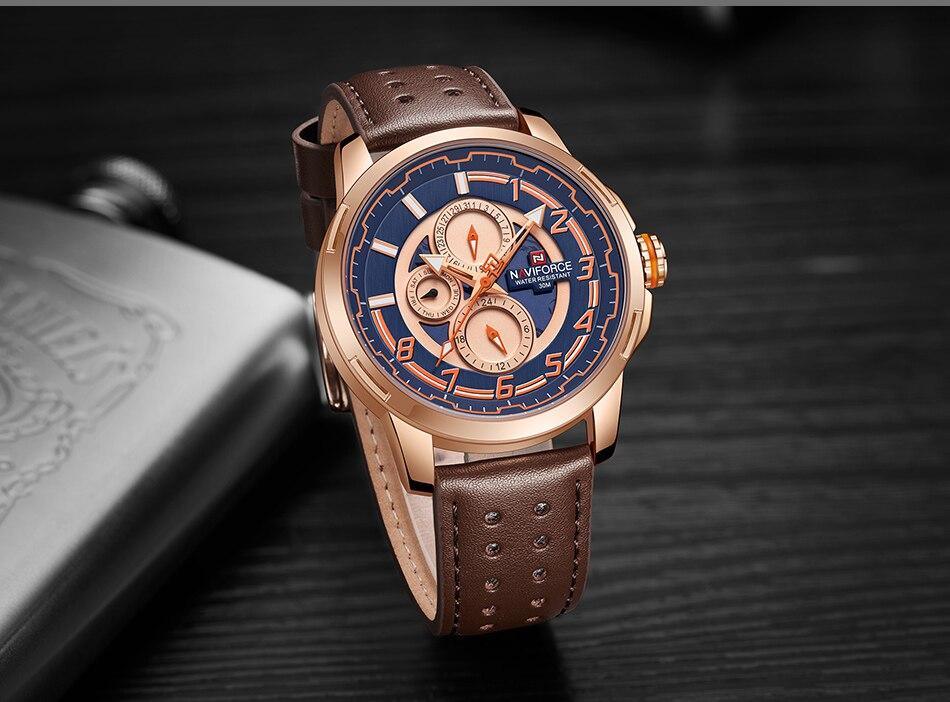 Montres de sport pour homme Montre étanche analogique à quartz Bracelet en cuir Calendrier Date Montre-bracelet unique Cadeau parfait