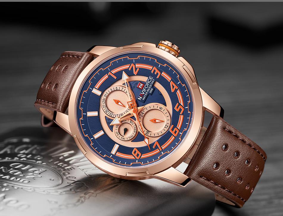 Montres de sport pour homme Montre étanche analogique à quartz Bracelet en cuir Calendrier Date Montre-bracelet unique Cadeau parfait