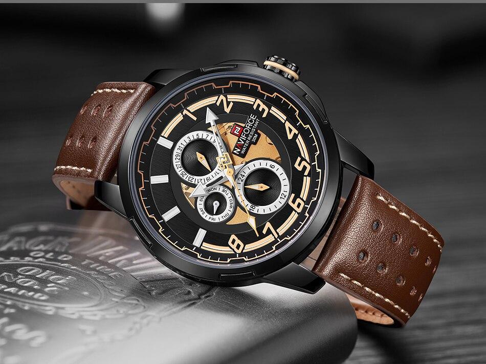 Montres de sport pour homme Montre étanche analogique à quartz Bracelet en cuir Calendrier Date Montre-bracelet unique Cadeau parfait
