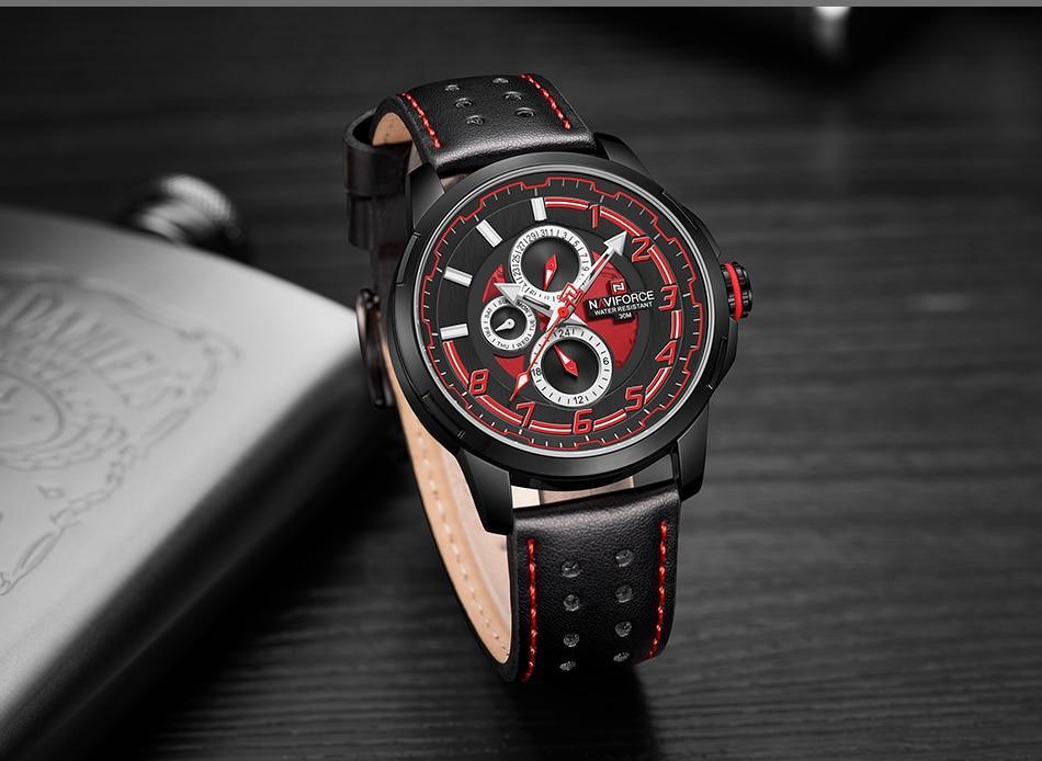Montres de sport pour homme Montre étanche analogique à quartz Bracelet en cuir Calendrier Date Montre-bracelet unique Cadeau parfait