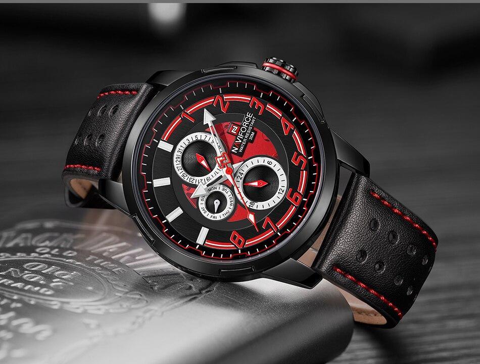 Montres de sport pour homme Montre étanche analogique à quartz Bracelet en cuir Calendrier Date Montre-bracelet unique Cadeau parfait