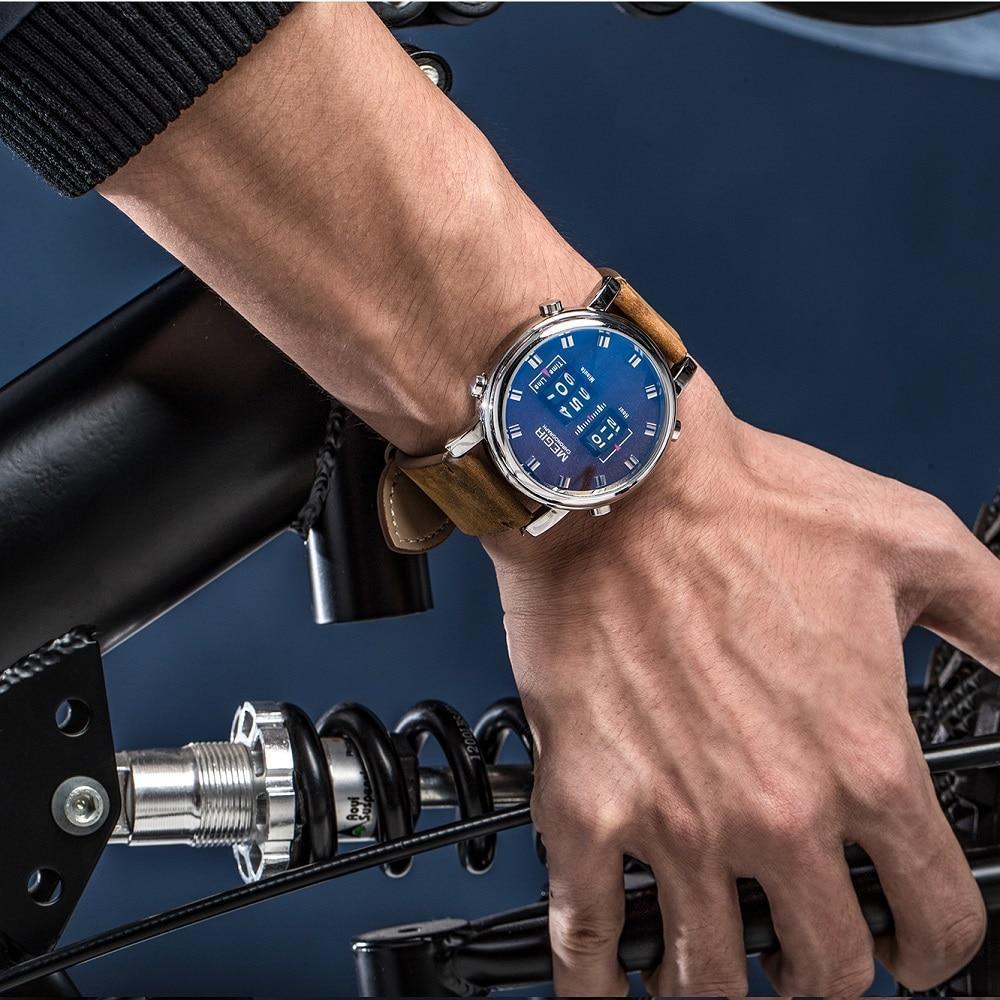 Nouvelles Montres Sport Militaires Luxe Bracelet en Cuir Marron Montre-Bracelet à Quartz Montre à Rouleau Élégante pour Hommes