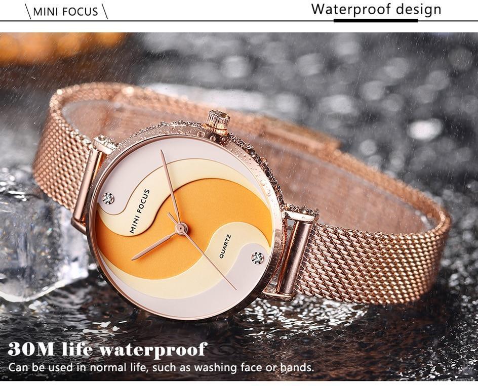 Montres ultra-fines en or rose pour femmes, à quartz analogique, étanches, avec un design rond élégant pour femmes
