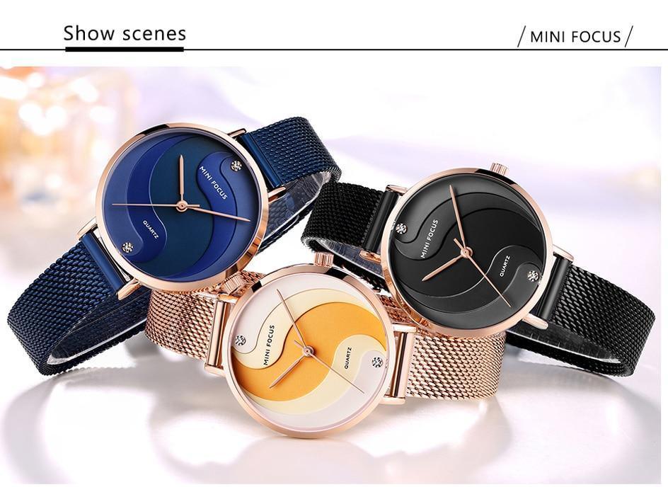 Montres ultra-fines en or rose pour femmes, à quartz analogique, étanches, avec un design rond élégant pour femmes