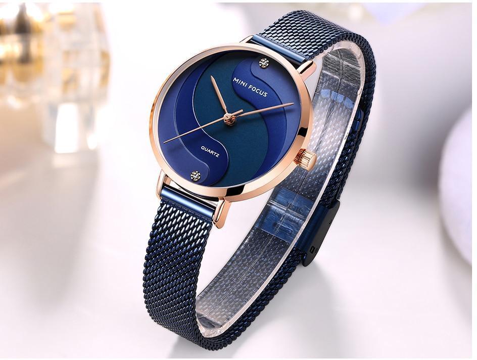 Montres ultra-fines en or rose pour femmes, à quartz analogique, étanches, avec un design rond élégant pour femmes