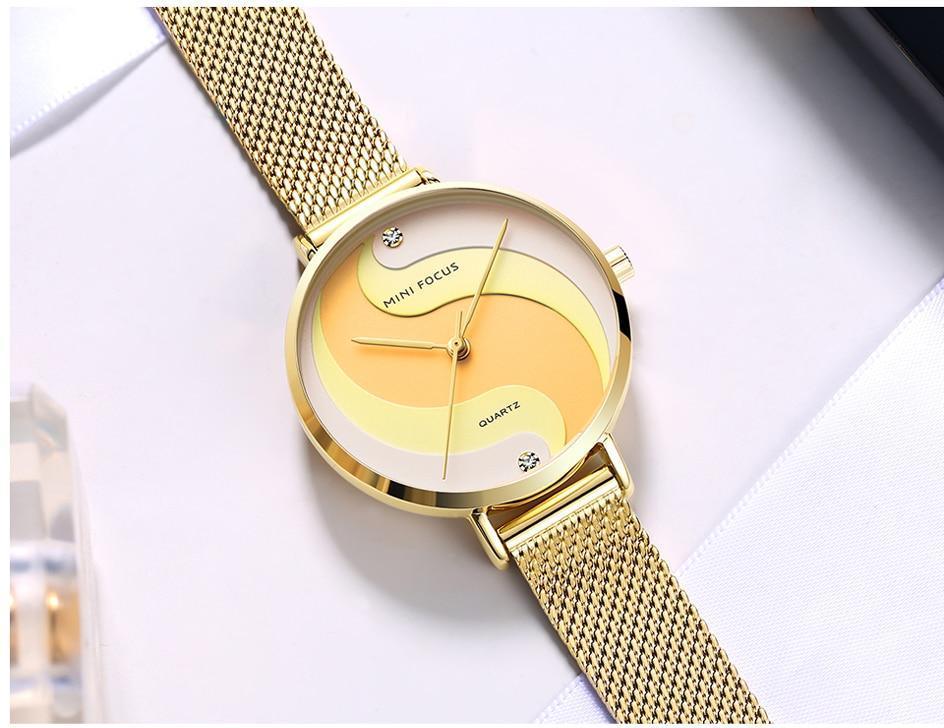 Montres ultra-fines en or rose pour femmes, à quartz analogique, étanches, avec un design rond élégant pour femmes