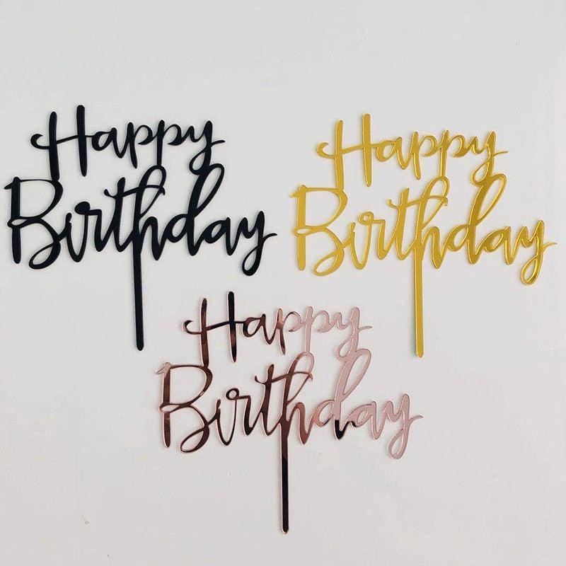 Décoration de gâteau Joyeux Anniversaire, Doré, en acrylique, pour gâteau d'anniversaire, Décoration de gâteau Joyeux Anniversaire, en acrylique, avec lettres, pour fournitures de fête, décorations de gâteau Joyeux Anniversaire Noires.