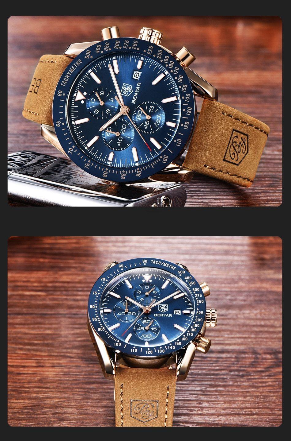 Montre de luxe à quartz pour hommes en acier inoxydable, chronographe analogique étanche et précis