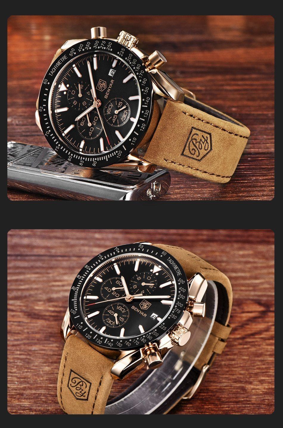 Montre de luxe à quartz pour hommes en acier inoxydable, chronographe analogique étanche et précis