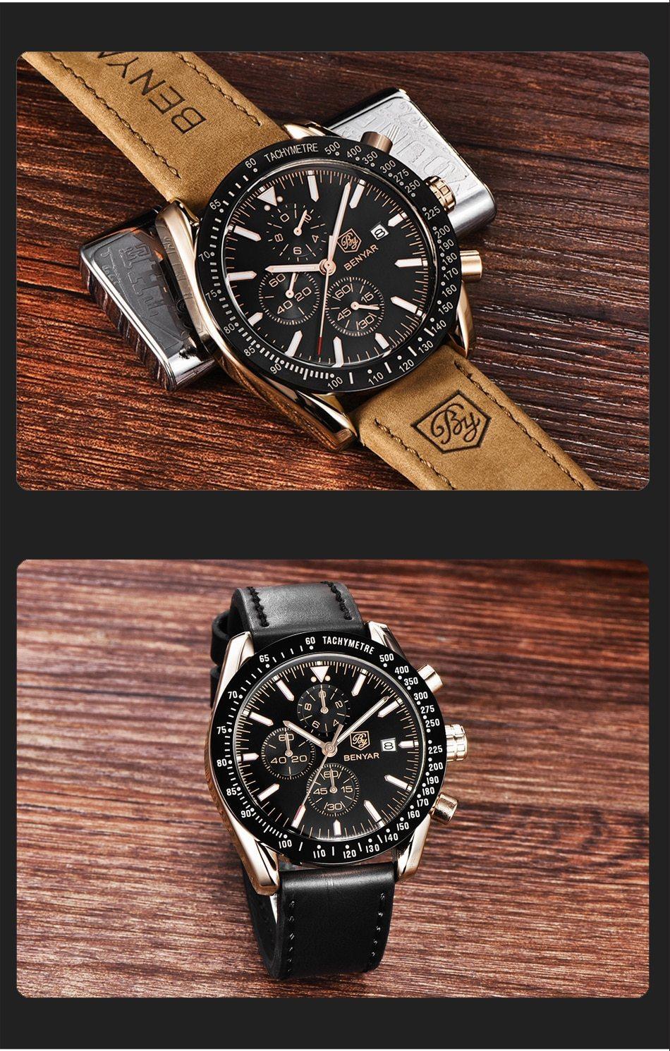 Montre de luxe à quartz pour hommes en acier inoxydable, chronographe analogique étanche et précis