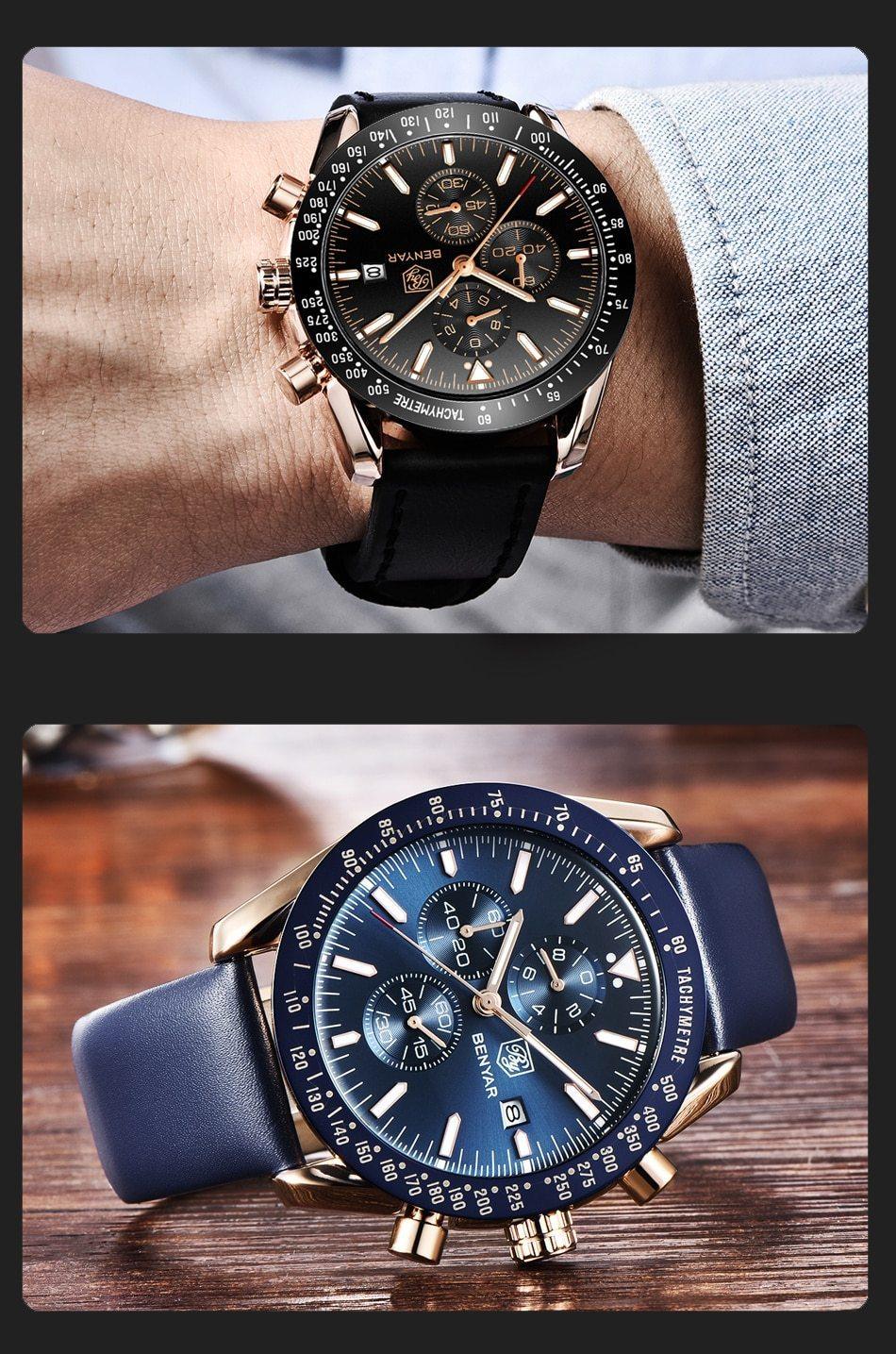 Montre de luxe à quartz pour hommes en acier inoxydable, chronographe analogique étanche et précis