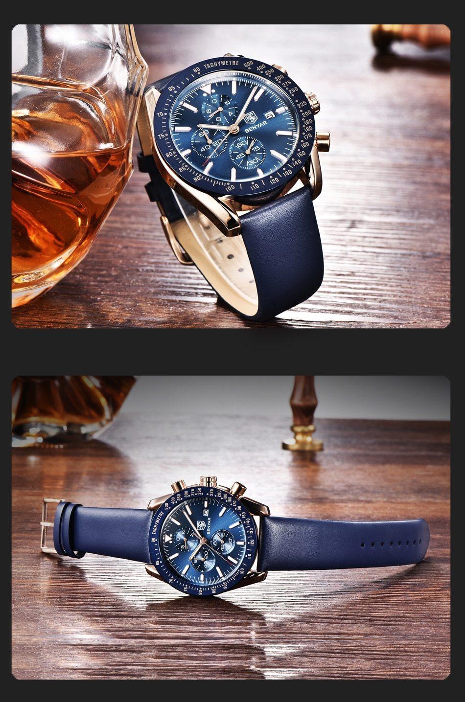 Montre de luxe à quartz pour hommes en acier inoxydable, chronographe analogique étanche et précis