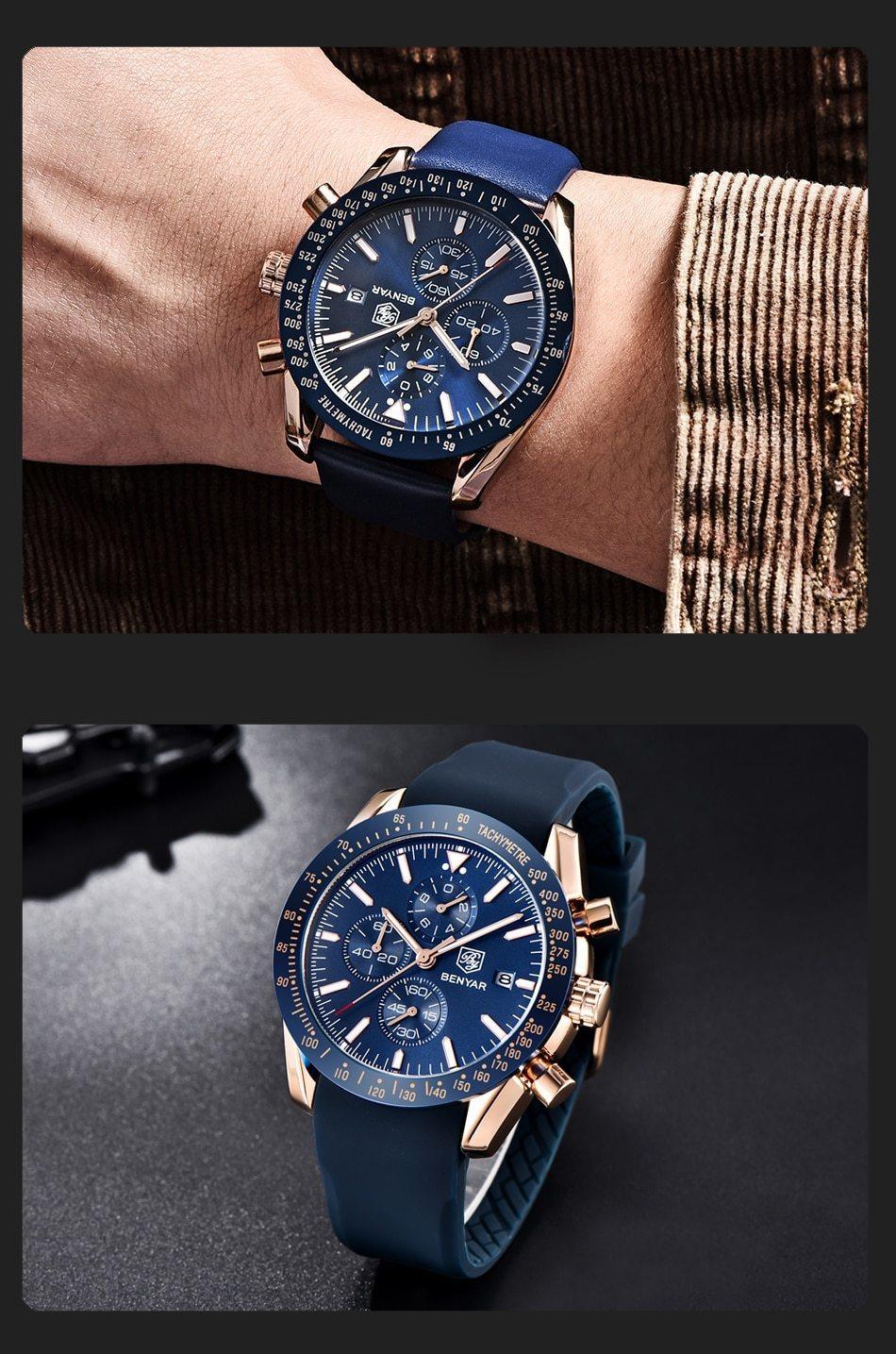 Montre de luxe à quartz pour hommes en acier inoxydable, chronographe analogique étanche et précis