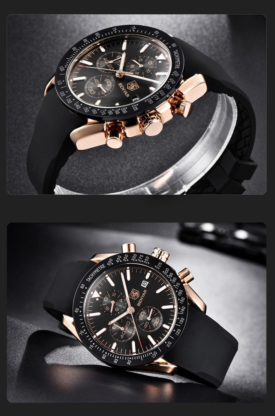 Montre de luxe à quartz pour hommes en acier inoxydable, chronographe analogique étanche et précis