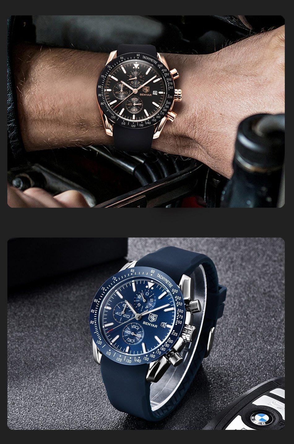 Montre de luxe à quartz pour hommes en acier inoxydable, chronographe analogique étanche et précis