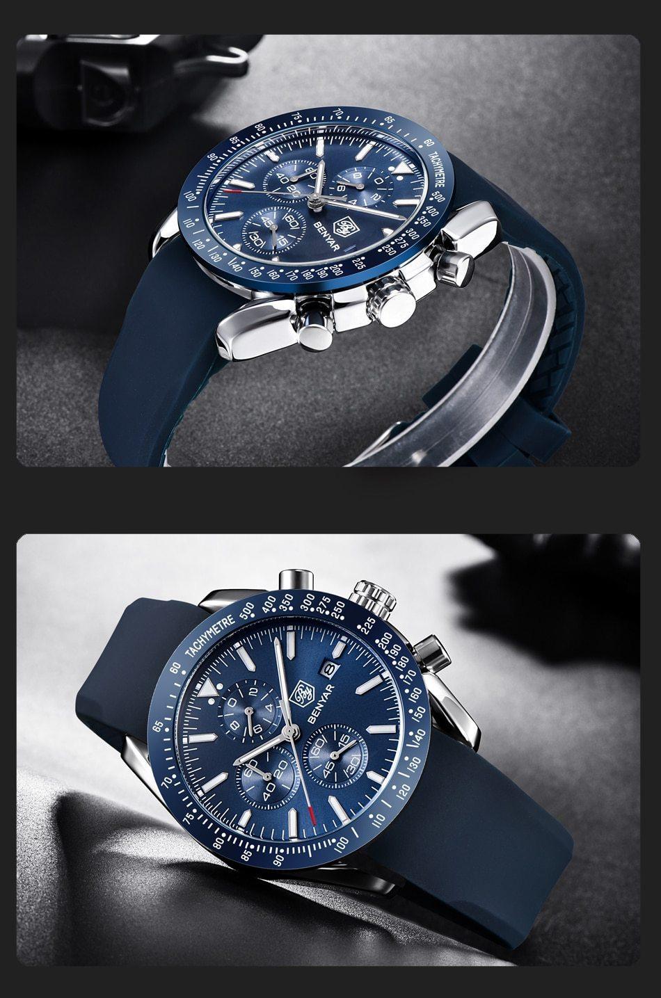 Montre de luxe à quartz pour hommes en acier inoxydable, chronographe analogique étanche et précis