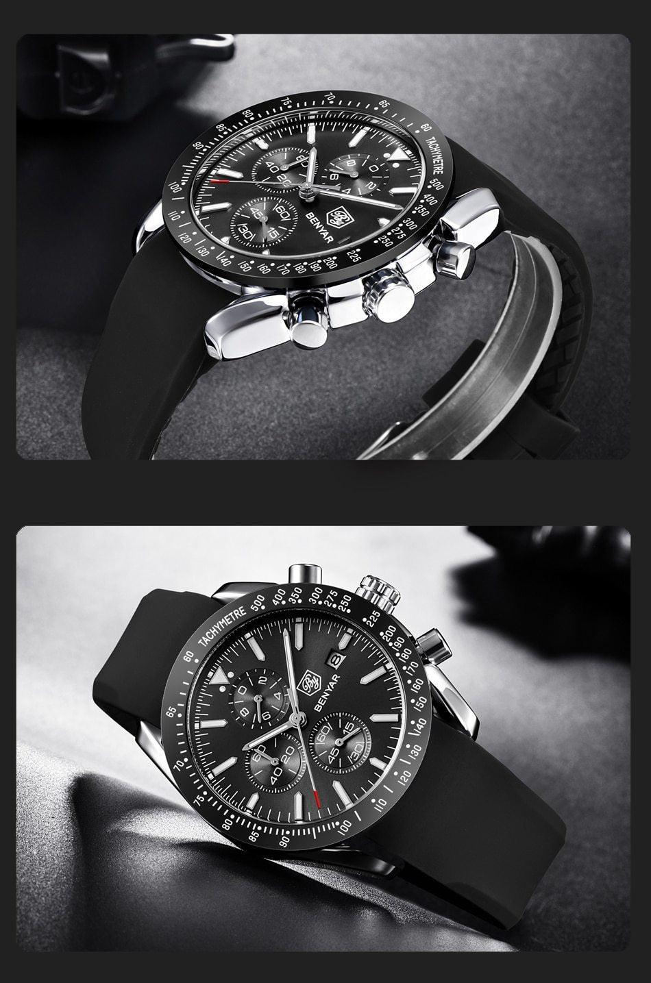 Montre de luxe à quartz pour hommes en acier inoxydable, chronographe analogique étanche et précis
