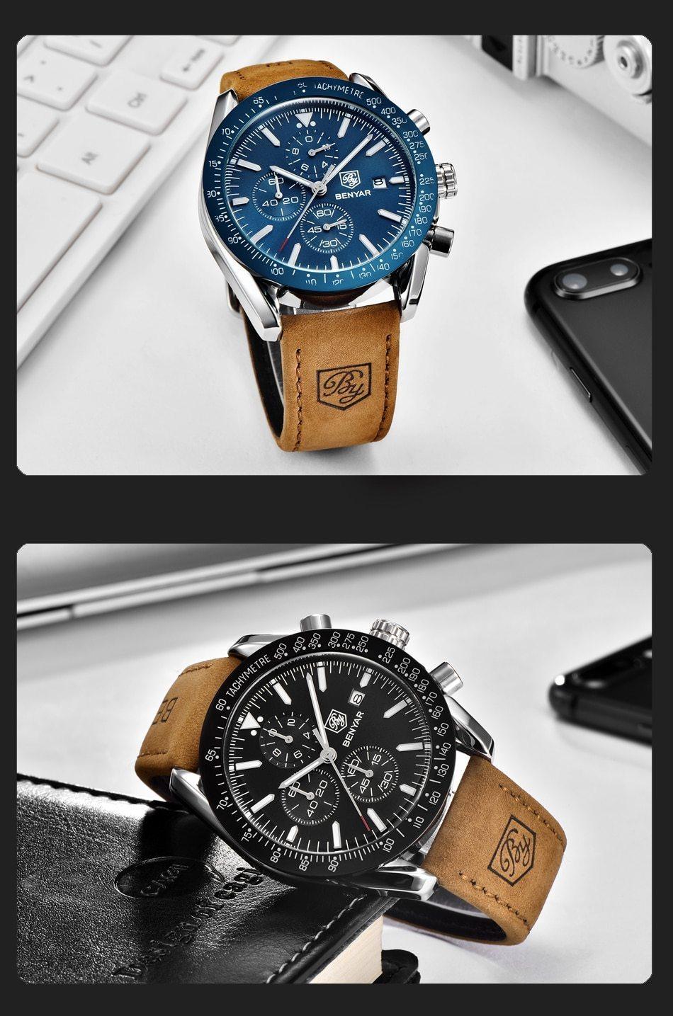Montre de luxe à quartz pour hommes en acier inoxydable, chronographe analogique étanche et précis