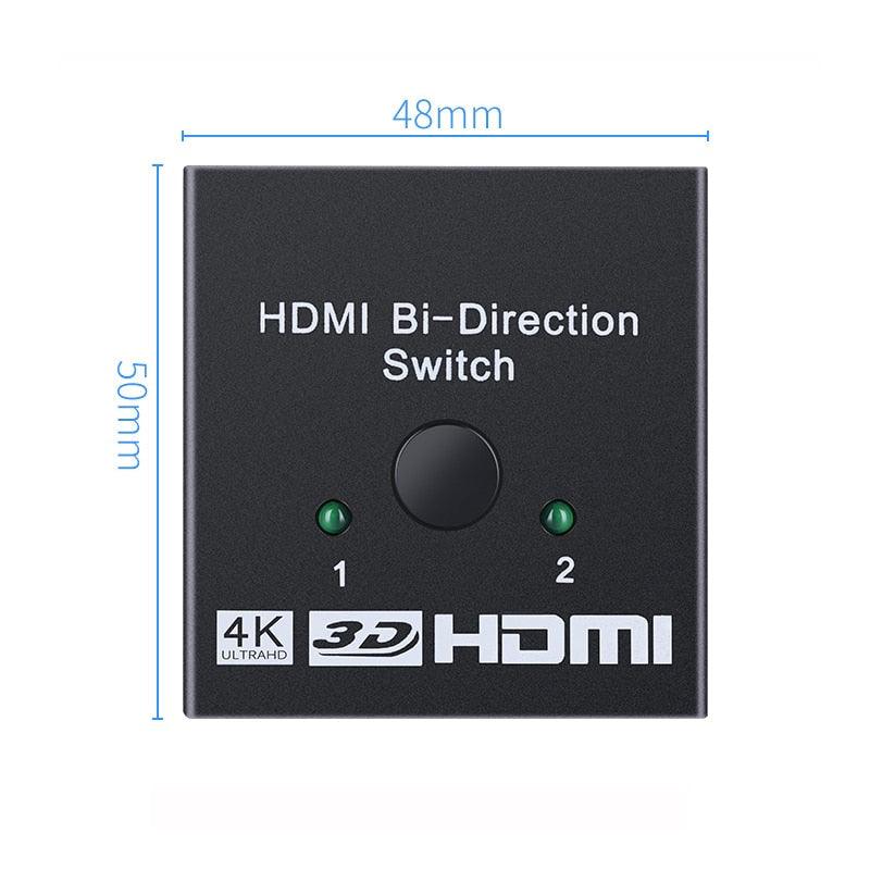 Commutateur Répartiteur HDMI 4K 2 Ports, Commutateur HDMI Bidirectionnel 2 Ports, Sélecteur d'Affichage, Prise en Charge Ultra HD 4K 1080P 3D HDR pour HDTV Gaming
