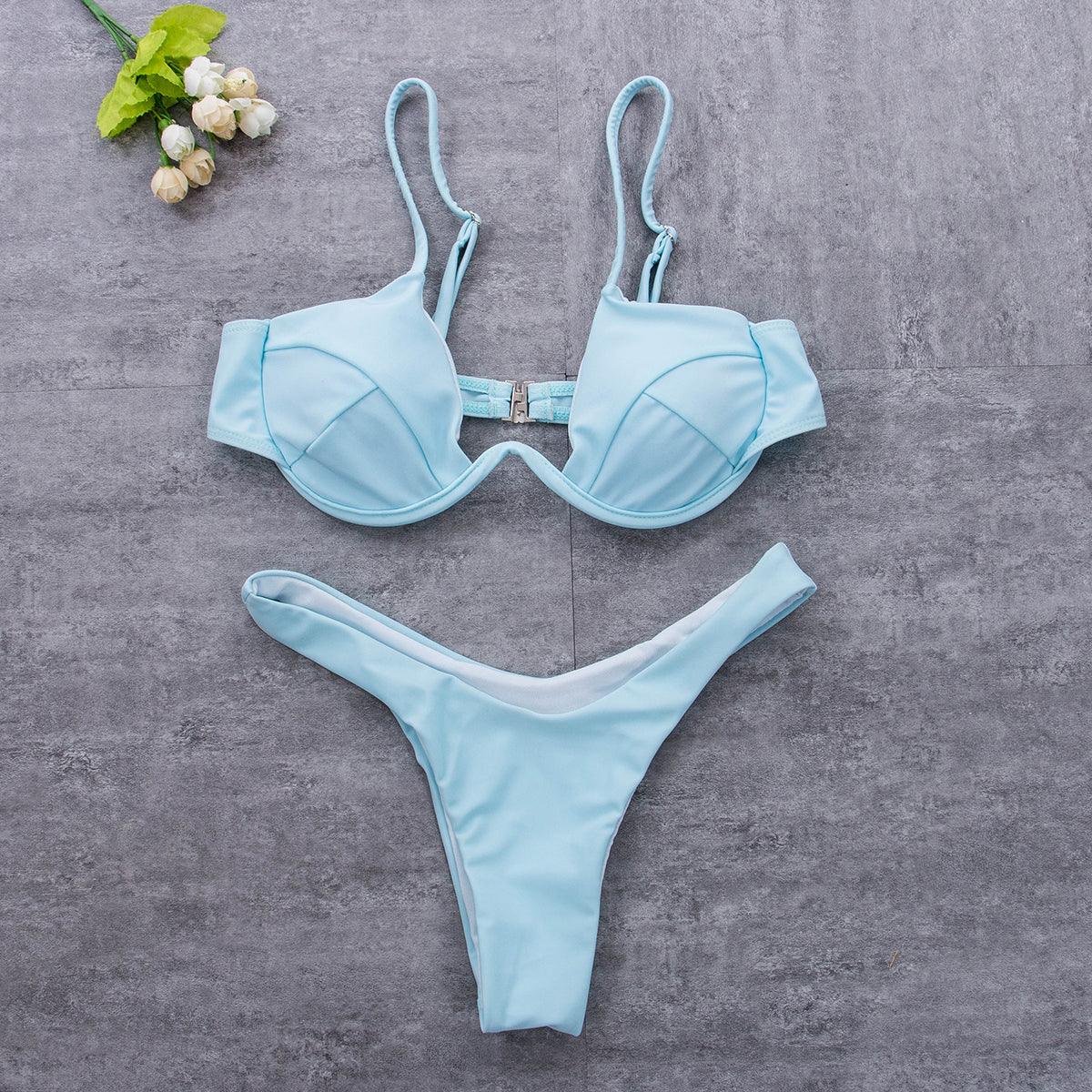 Ensemble de bikini push-up non rembourré pour femme, 4 couleurs, bandage, maillot de bain, bas string, deux pièces, bikini simple, maillot de bain, maillots de bain