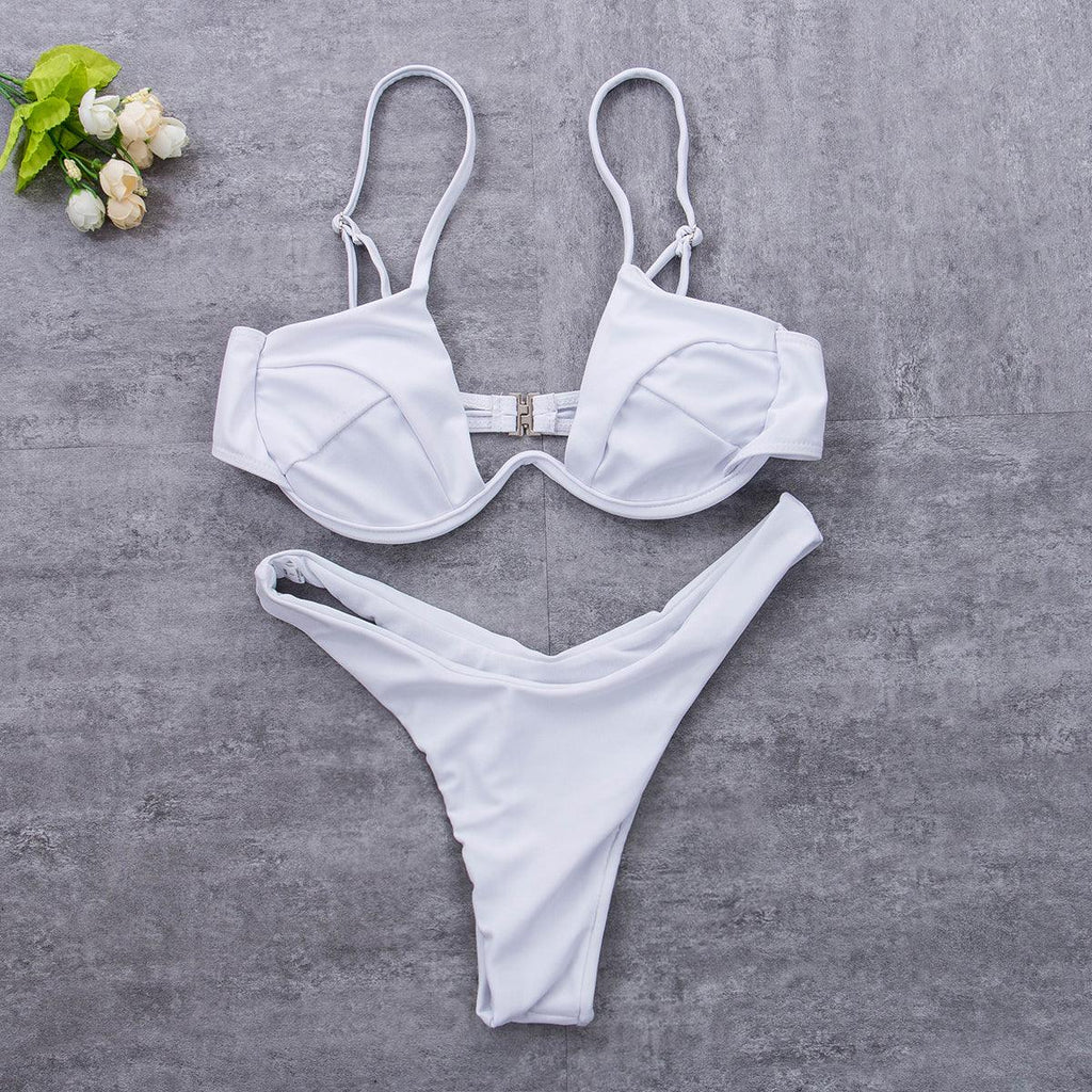 Ensemble de bikini push-up non rembourré pour femme, 4 couleurs, bandage, maillot de bain, bas string, deux pièces, bikini simple, maillot de bain, maillots de bain