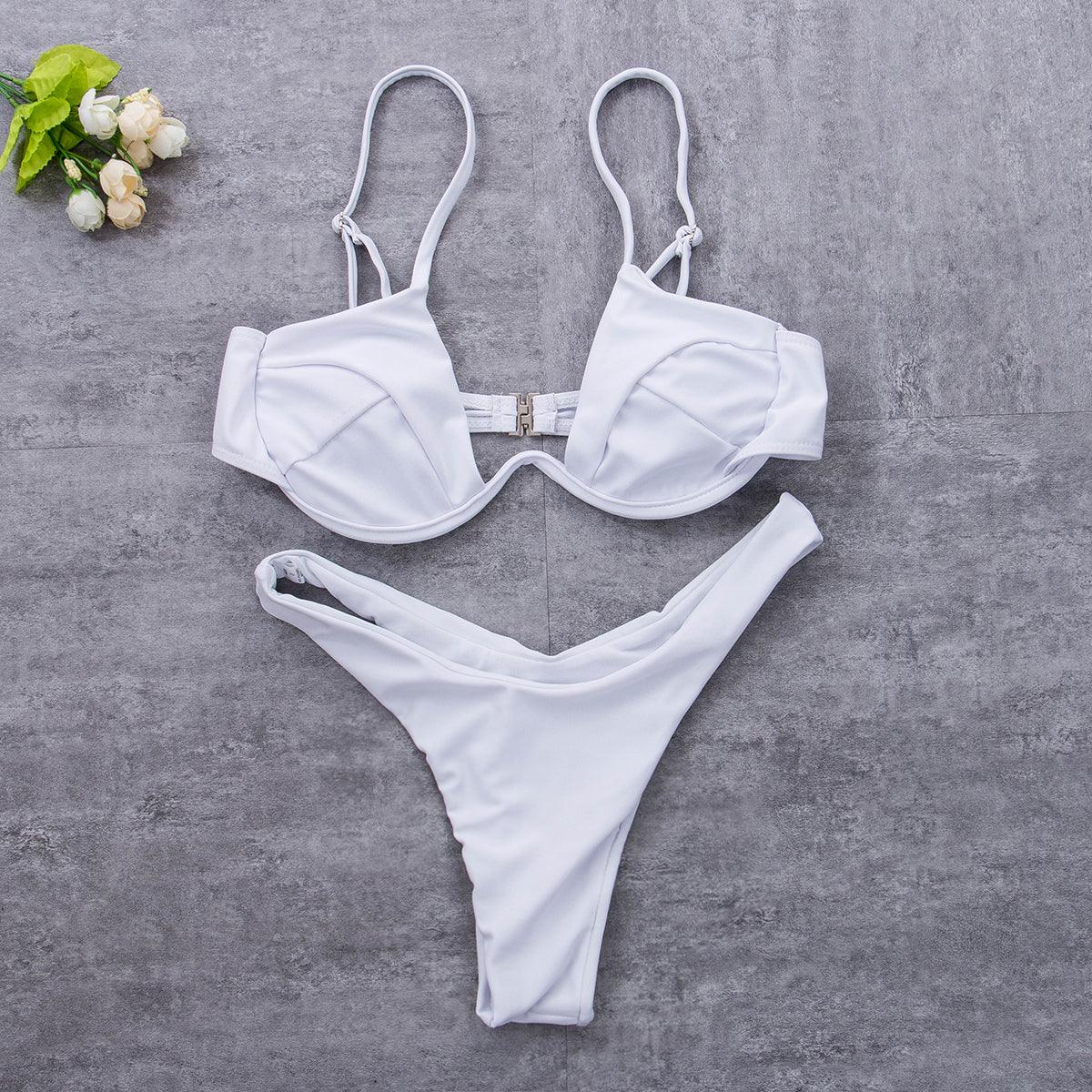 Ensemble de bikini push-up non rembourré pour femme, 4 couleurs, bandage, maillot de bain, bas string, deux pièces, bikini simple, maillot de bain, maillots de bain