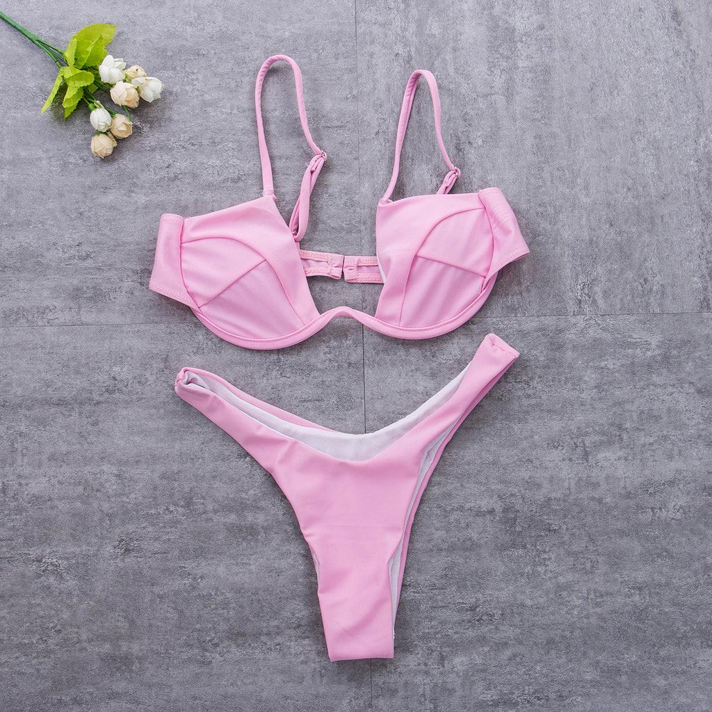 Ensemble de bikini push-up non rembourré pour femme, 4 couleurs, bandage, maillot de bain, bas string, deux pièces, bikini simple, maillot de bain, maillots de bain