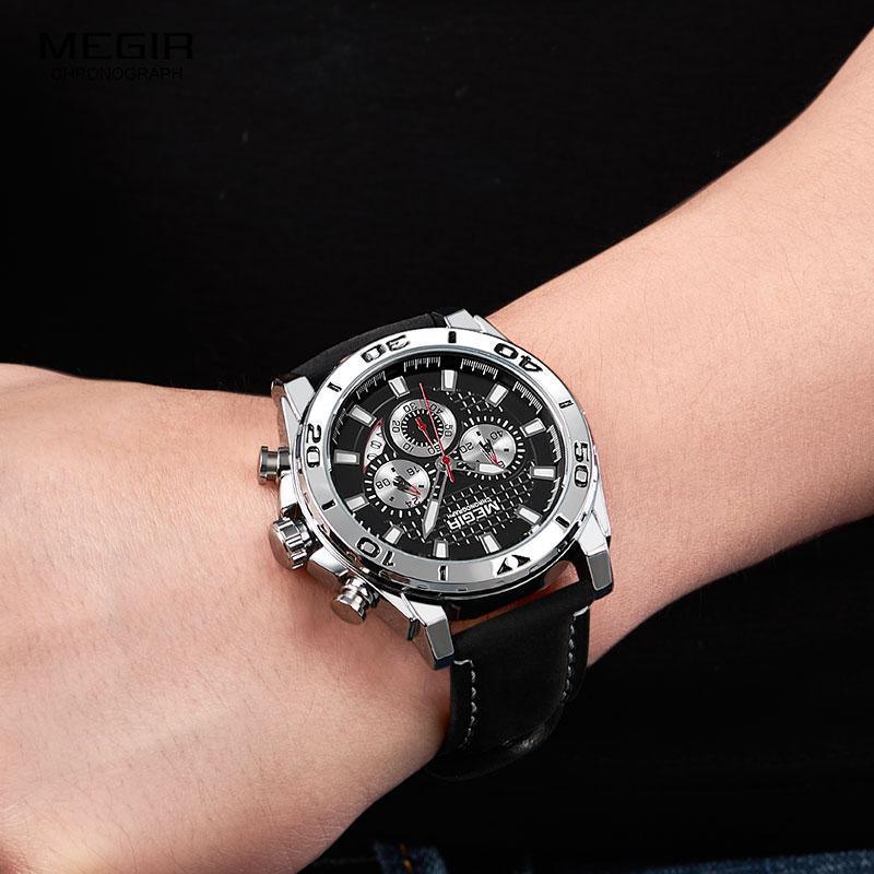 Montres à quartz multifonctionnelles pour hommes, élégantes avec bracelet en cuir, étanches et modernes pour hommes