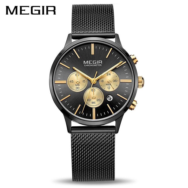 Montre-bracelet multifonction pour femmes, noire, de luxe, à quartz, style professionnel, avec bracelet en acier inoxydable