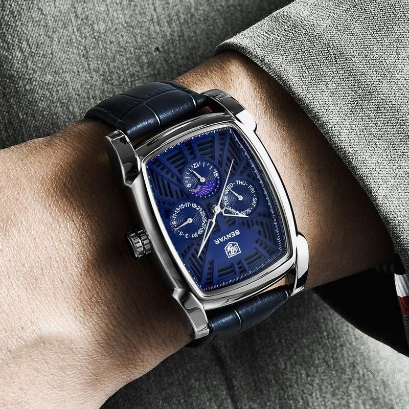 Montre carrée de luxe pour homme, analogique, étanche, à quartz, sport, bracelet en cuir élégant, design business pour homme