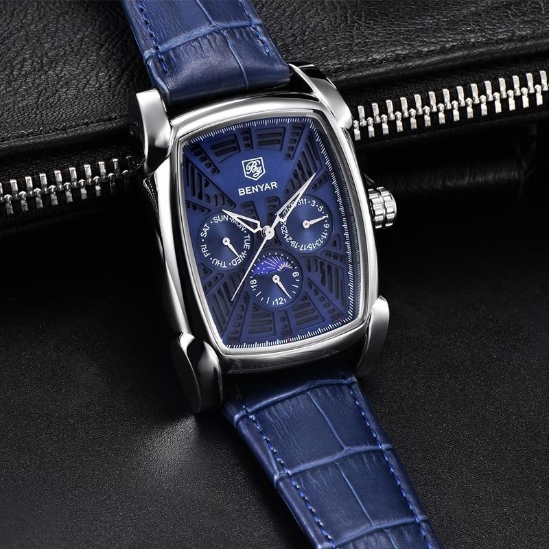 Montre carrée de luxe pour homme, analogique, étanche, à quartz, sport, bracelet en cuir élégant, design business pour homme