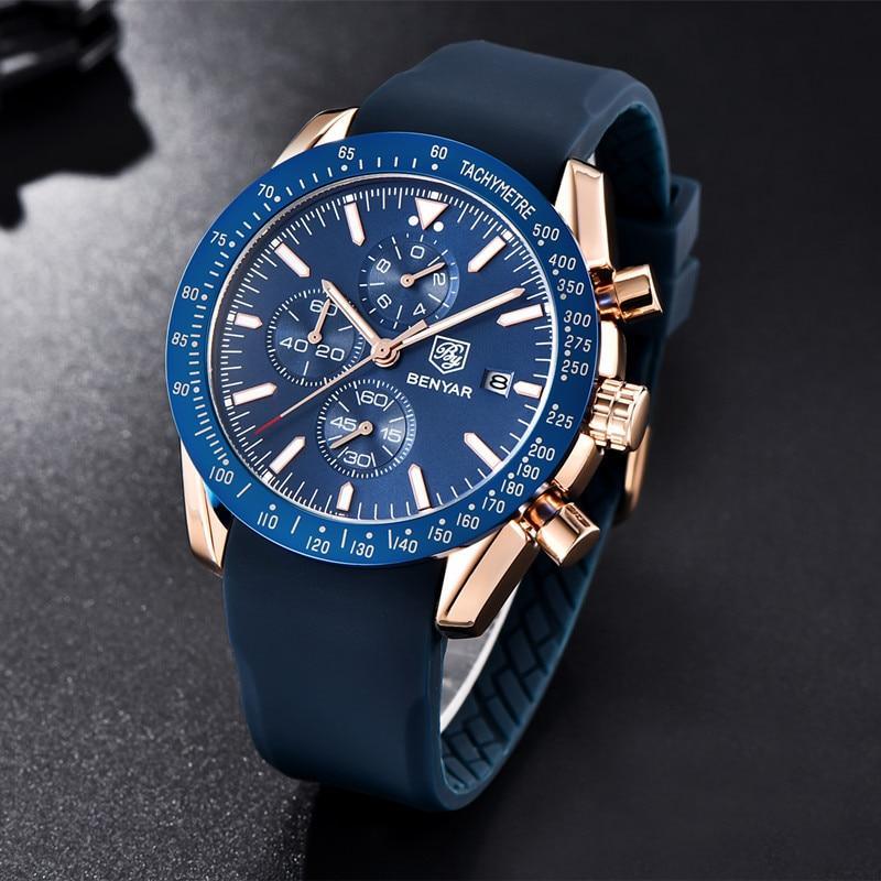 Montre homme bleue 2021 Montre de luxe design Montres bracelet en silicone Montres-bracelets pour homme Chronographe rond pour homme