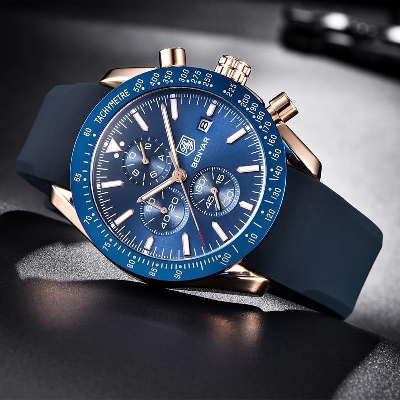 Montre homme bleue 2021 Montre de luxe design Montres bracelet en silicone Montres-bracelets pour homme Chronographe rond pour homme