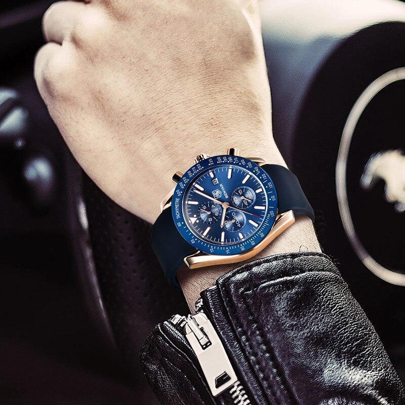 Montre homme bleue 2021 Montre de luxe design Montres bracelet en silicone Montres-bracelets pour homme Chronographe rond pour homme
