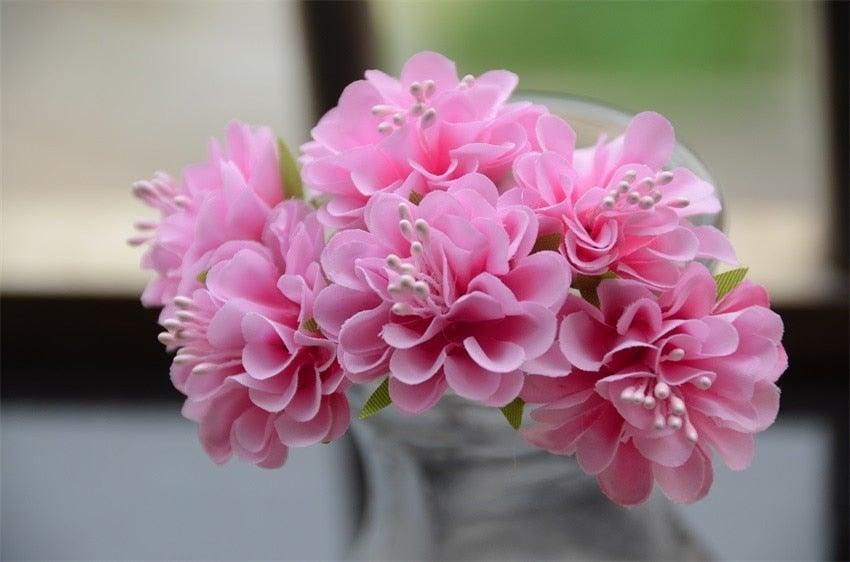 6 pcs Soie Étamine Fleur Artificielle Bouquet Mariage Fête Décoration Couronne Faite Main Cadeau Scrapbooking Artisanat Faux Fleurs