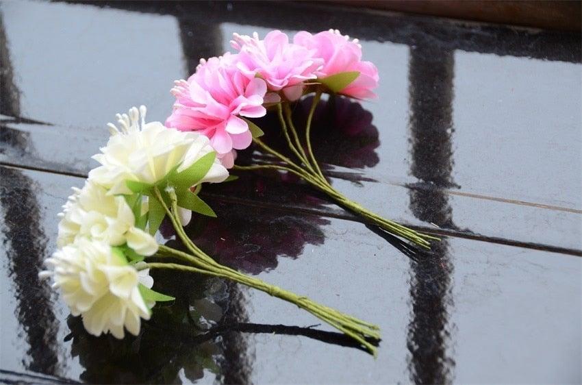 6 pcs Soie Étamine Fleur Artificielle Bouquet Mariage Fête Décoration Couronne Faite Main Cadeau Scrapbooking Artisanat Faux Fleurs