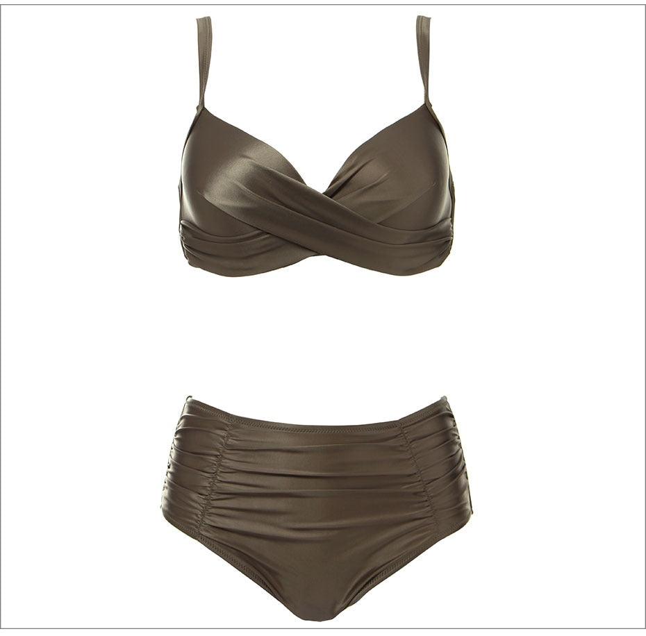 Maillots de bain taille haute pour femmes - Bikini couleur unie tissu de haute qualité - Ensemble bikini taille haute pour femmes - Maillot de bain 2 pièces - Maillot de bain bikini grande taille
