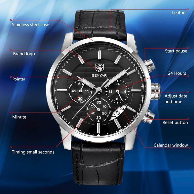 Montres de Luxe pour Hommes, Montre Tendance Étanche pour Hommes, Décontractée Sport Bracelet en Cuir
