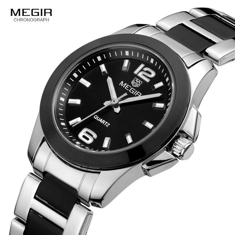Montre-bracelet à Quartz classique analogique noire argentée pour femmes, étanche et élégante, en acier inoxydable