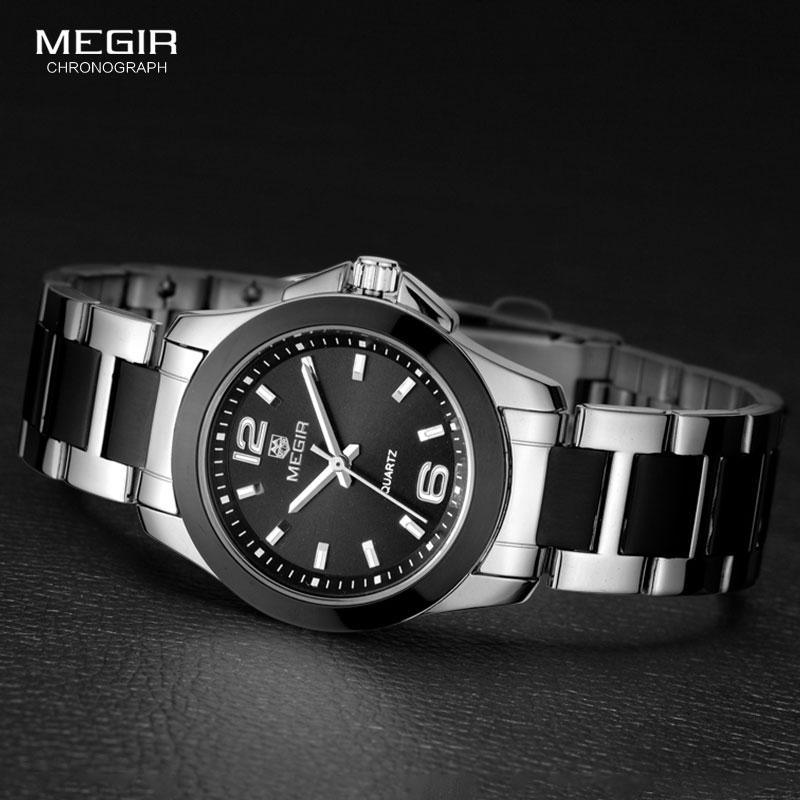 Montre-bracelet à Quartz classique analogique noire argentée pour femmes, étanche et élégante, en acier inoxydable