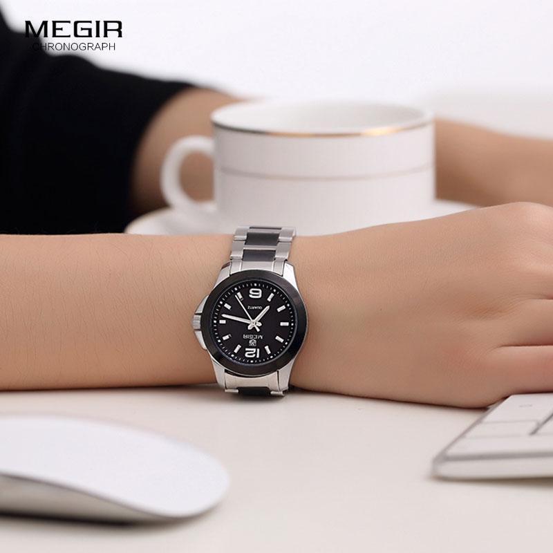 Montre-bracelet à Quartz classique analogique noire argentée pour femmes, étanche et élégante, en acier inoxydable