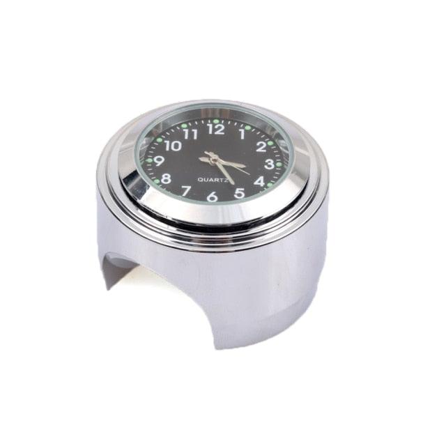 Horloge universelle de guidon de moto en chrome étanche 7/8", horloge de guidon de moto, modification de moto, support de guidon, horloge à quartz étanche, accessoires de montre, horloge lumineuse en aluminium, moto noire