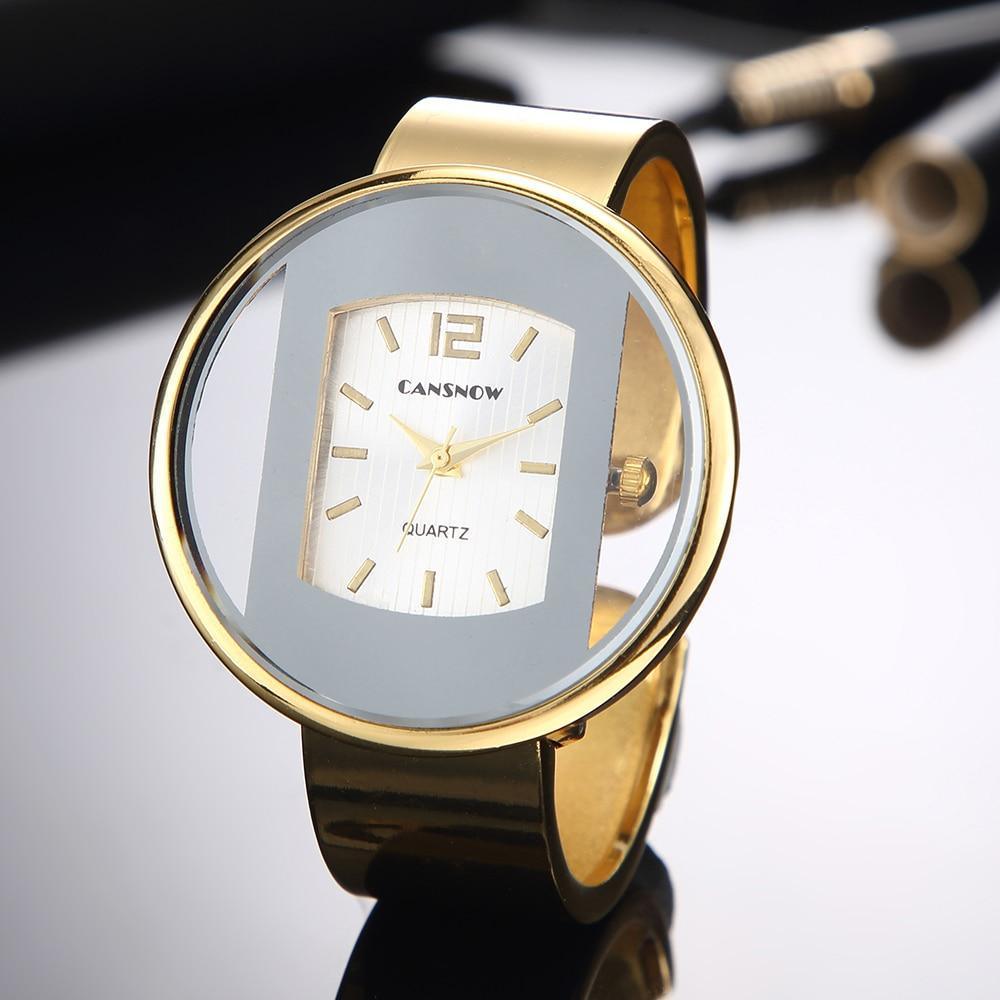 Montres classiques Fashion Gold pour femmes Montre-bracelet de luxe en acier inoxydable pour femmes